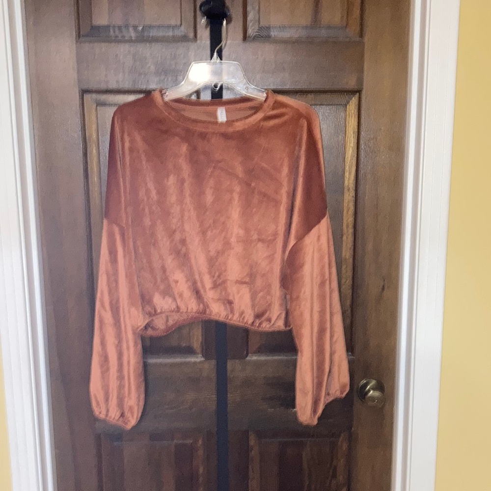 NWOT Chic Rust Copper Women's Velour Crop Top